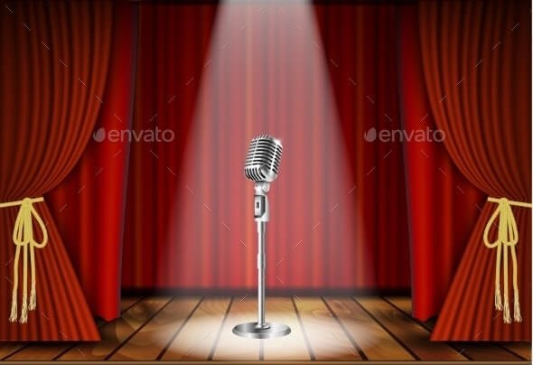 Microphone And Red Curtain