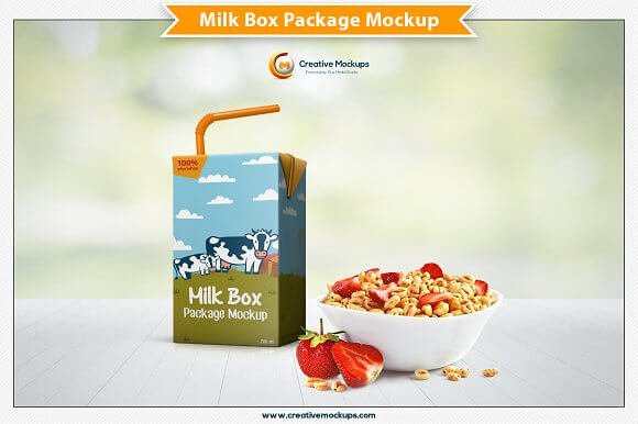 Milk Box With Bowl Beside Mockup