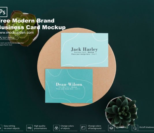 Free Modern Brand Business Card Mockup PSD Template
