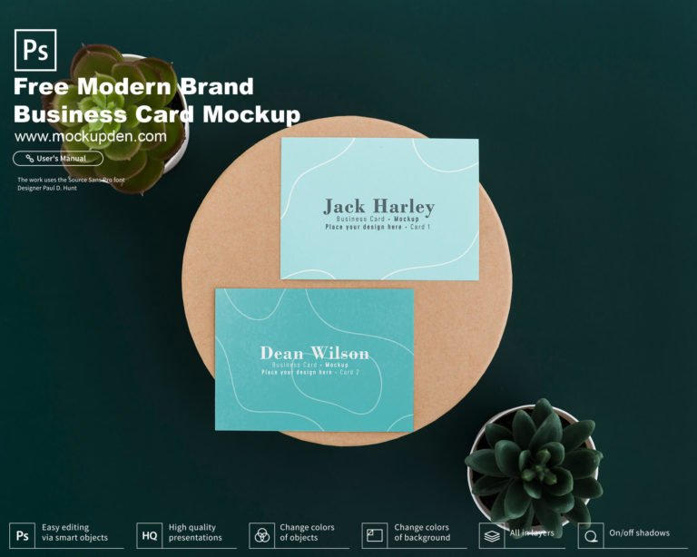 Free Modern Brand Business Card Mockup PSD Template