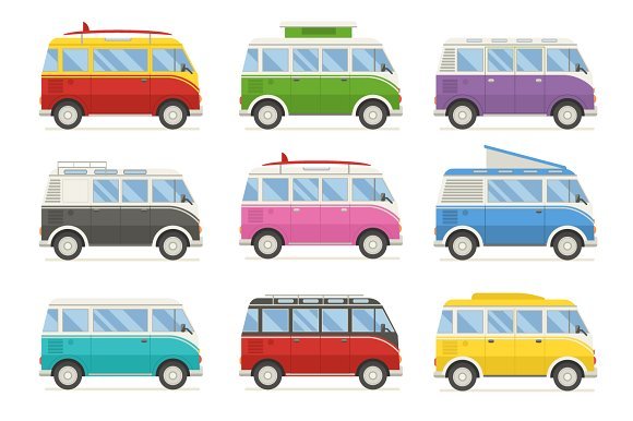 Multi-Color Bus Collection Mockup