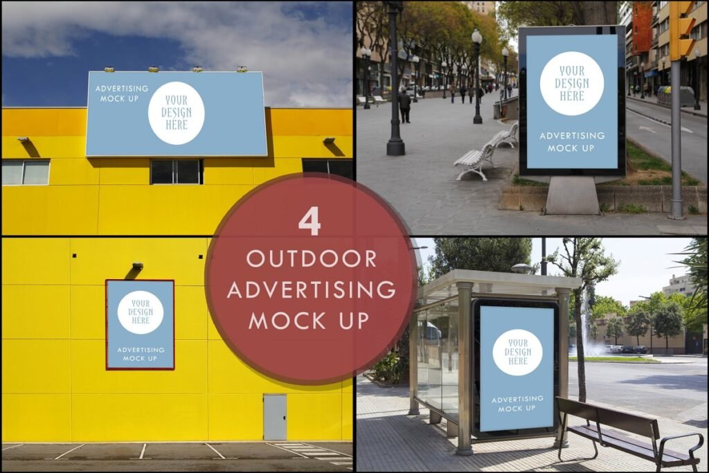 Multiple Shape Street Advertising Billboard Street Sign Mockup Template