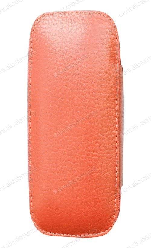 Orange Phone Case In White Background PSD Mockup
