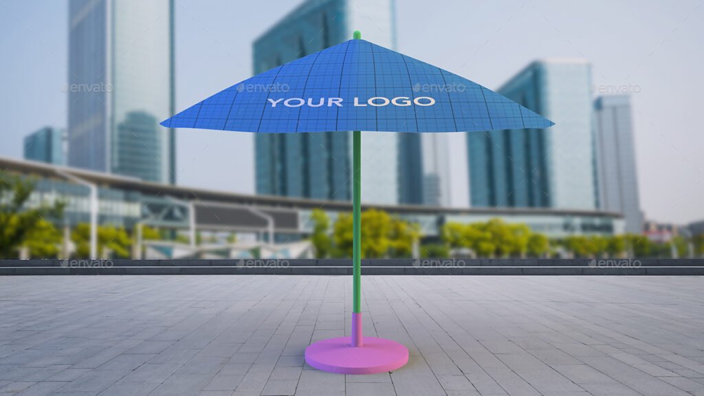 Outdoor Sun Umbrella PSD Mockup.