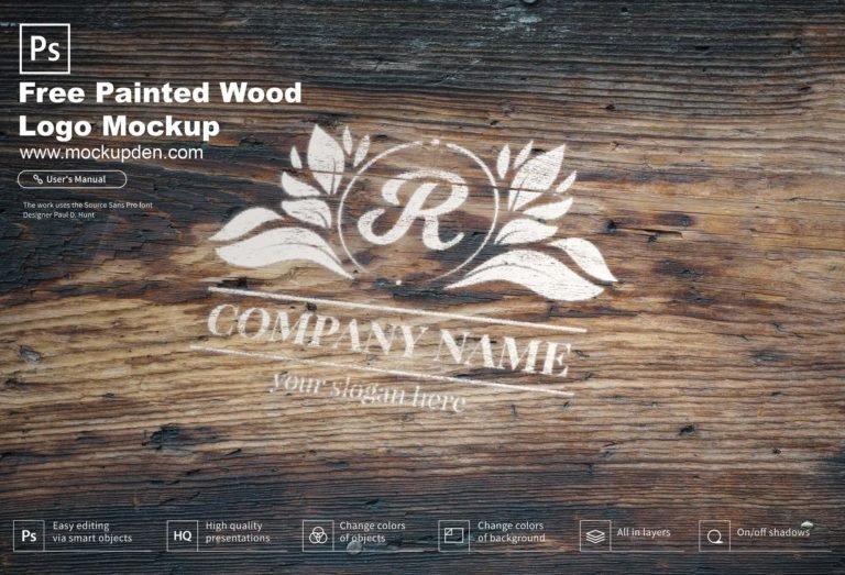 Free Painted Wood Logo Mockup PSD Template
