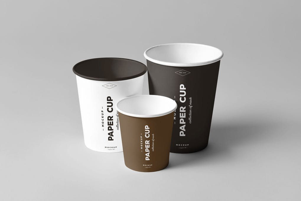 Paper Cups of different sizes Mockup