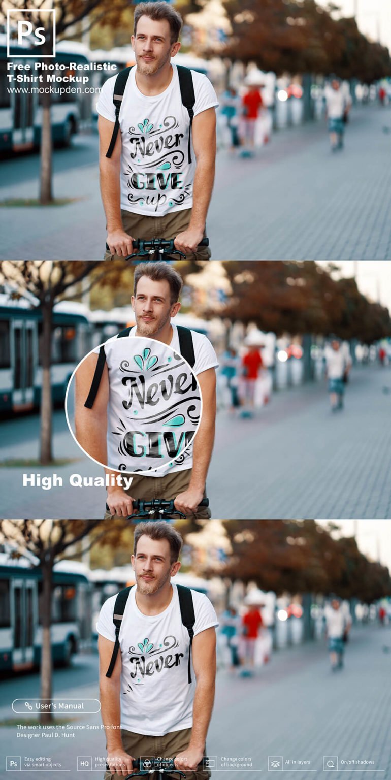 Download Free Photo-Realistic T-Shirt Mockup PSD Template - Mockup Den