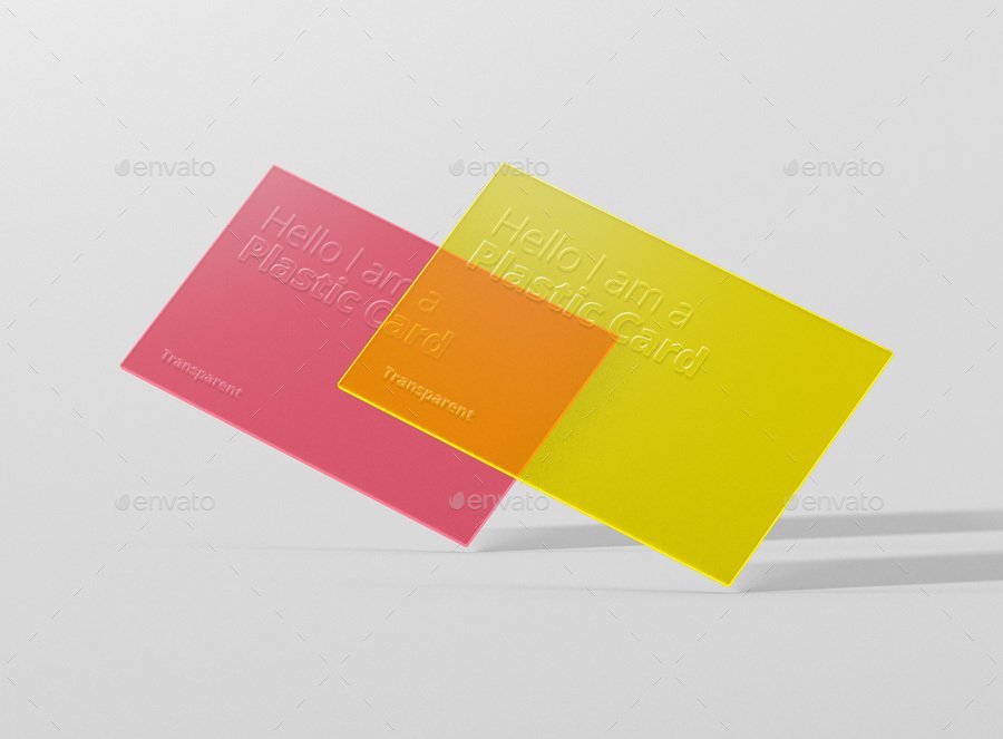 Pink And Yellow Color Transparent Text Embossed Business Card