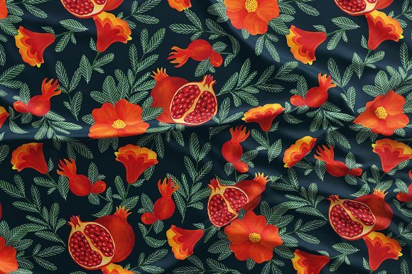 Pomegranate Print Wrapping Paper PSD Mockup