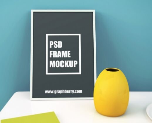 Poster on Table PSD Mockup
