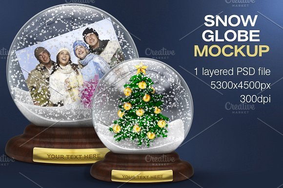 Premium Snow Globe Showcase Ball PSD Mockup