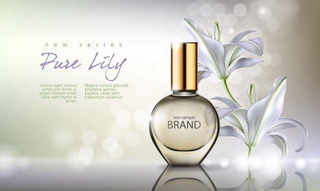 Pure Lily Perfume Bottle PSD Mockup Vector: