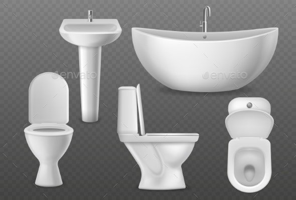 Realistic Bathroom Objects White Collection