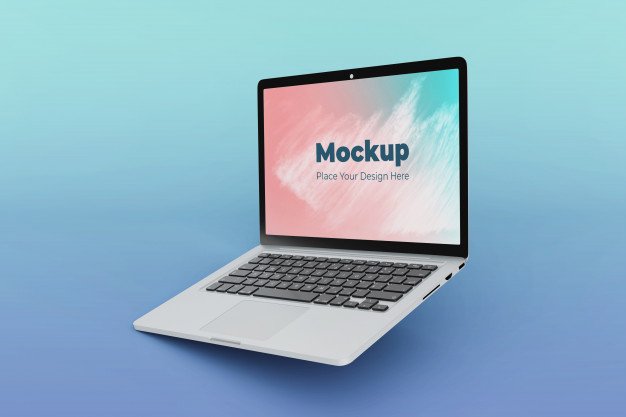 Realistic floating laptop mockup design template Premium Psd