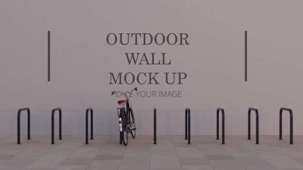 Rectangle bicycle rack outdoor wall mock up Premium Psd