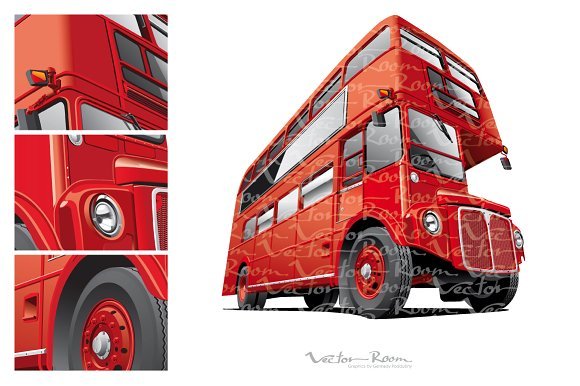 Red Color Double Decker Bus Design Illustration