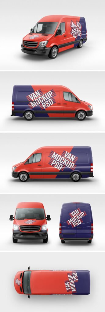 Red Color Van Mockup 