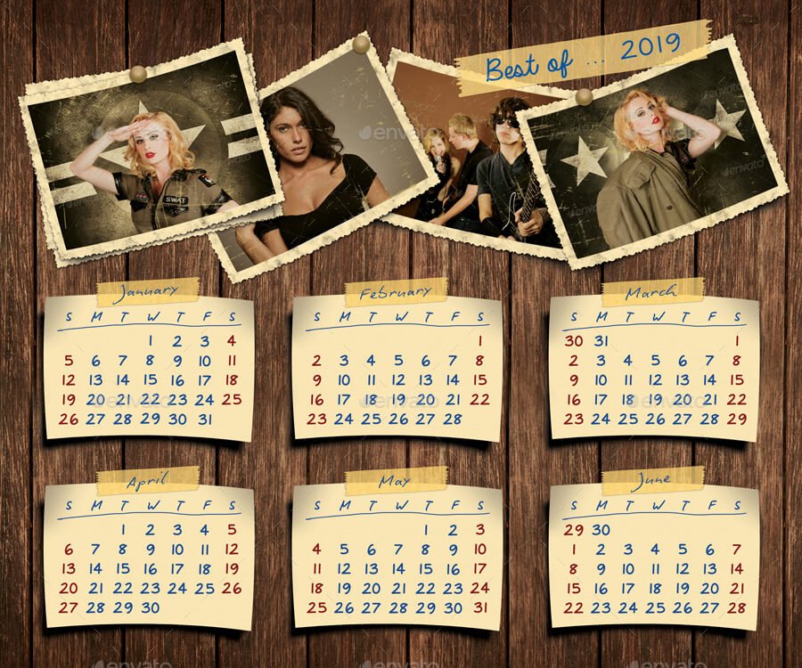 Retro Photos Calendar 2019 - 2020 Template