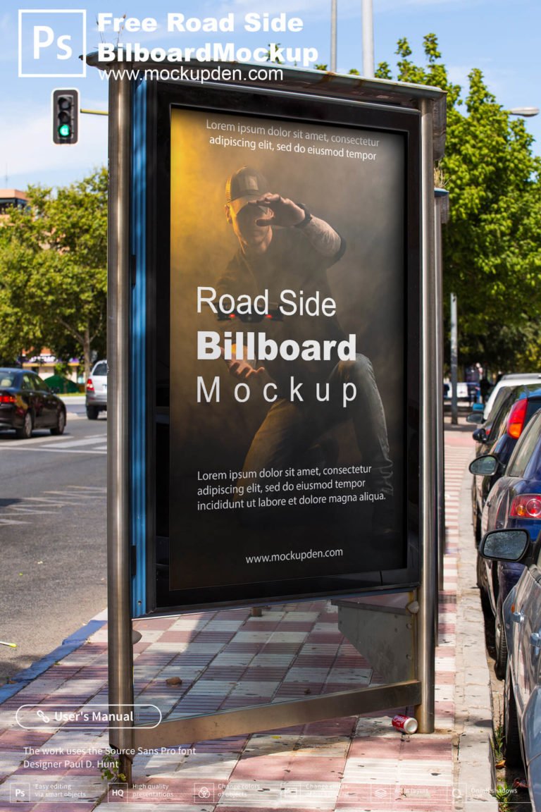 Free Roadside Outdoor Billboard Mockup PSD Template