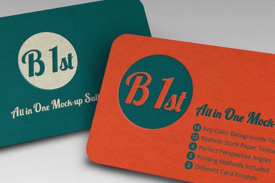 Sap Green And Orange Color Business Card Set With Round Stamp Print