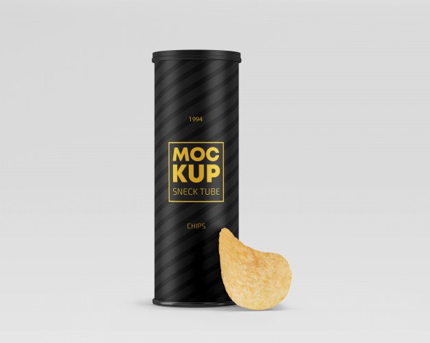 Snack paper tube with chips mockup Premium Psd