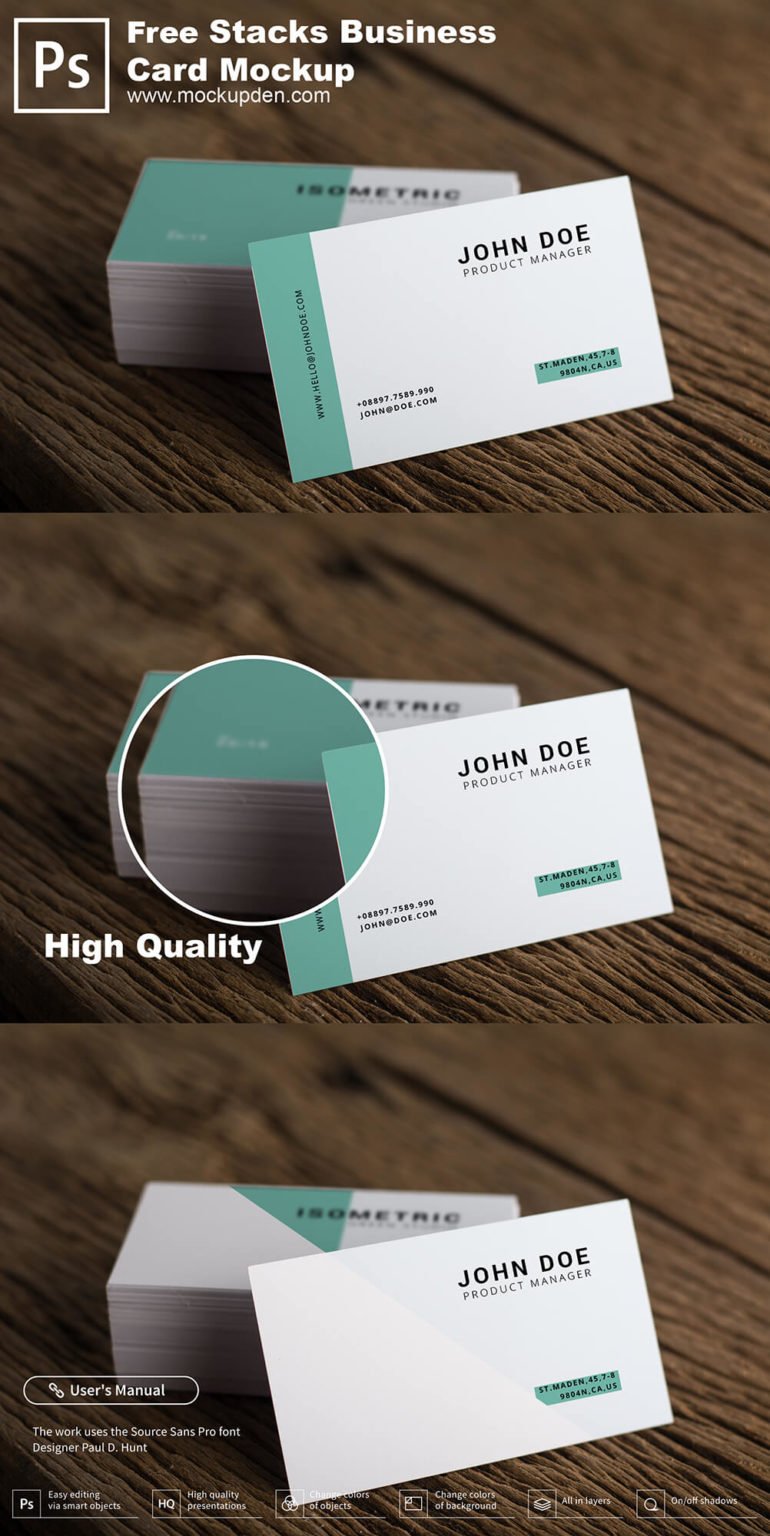 Download Free Stacked Business Card Mockup PSD Template - Mockupden