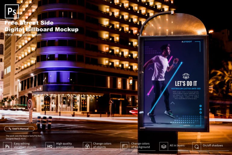 Free Street Side Digital Billboard Mockup PSD Template