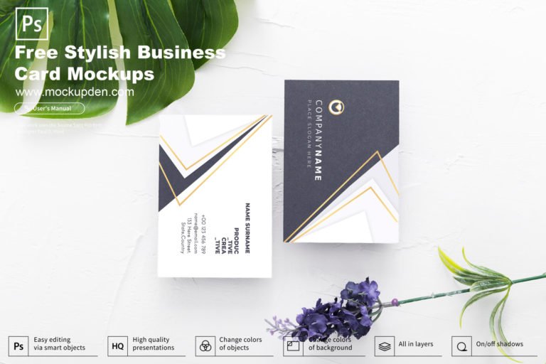 Free Stylish Business Card Mockup PSD Template
