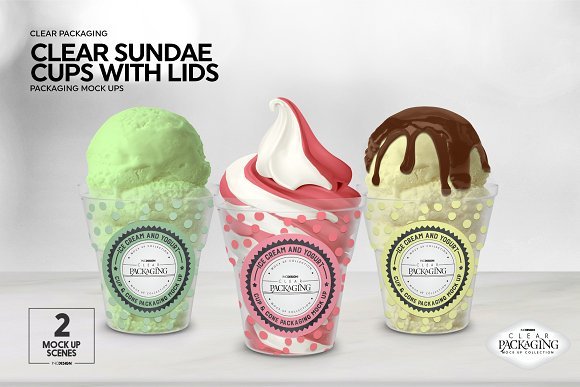 Sundae Provided in clear plastic cups PSD Illustration