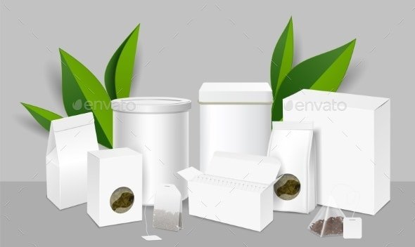 Tea Packaging Realistic Mockup Set
