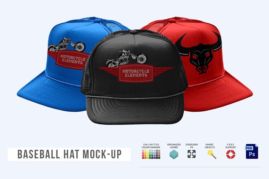 Three Designing Baseball Hat/Cap Mockup