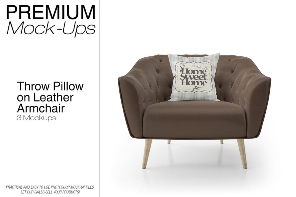 Throw Pillow on Leather Armchair Set