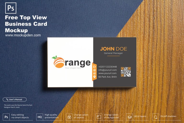 Free Top View Business Card Mockup PSD Template