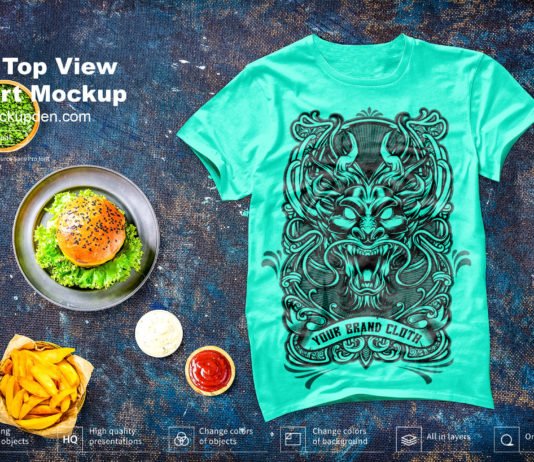 Free Top View T-Shirt Mockup PSD Template