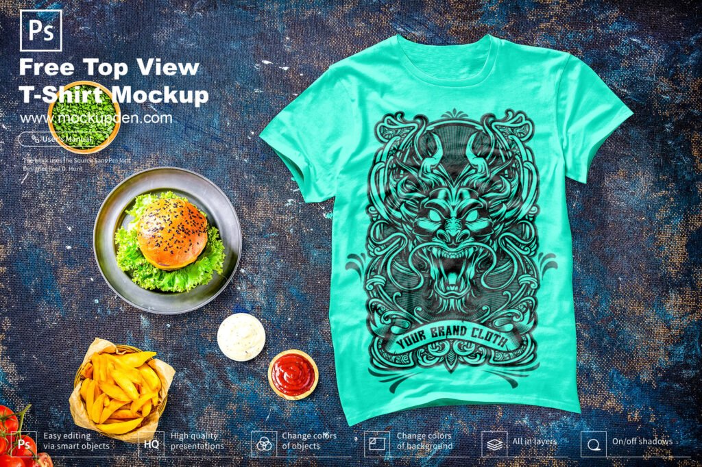 Download Free Top View T-Shirt Mockup PSD Template - Mockup Den