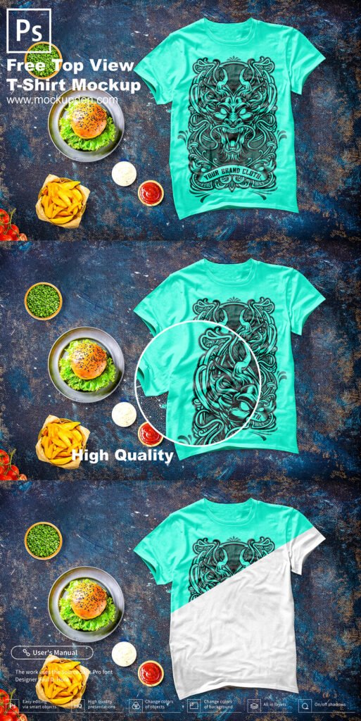 Free Top View T-Shirt Mockup PSD Template
