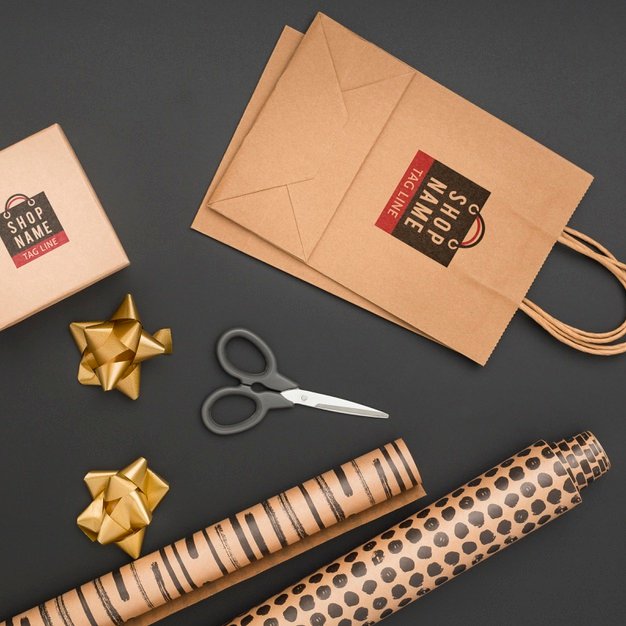 Top view mock-up wrapping gift decoration Free Psd