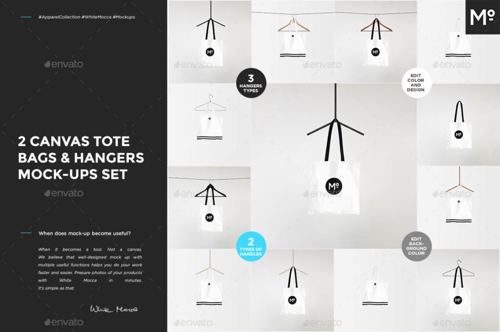 Tote Bags & Hangers Mockup PSD: