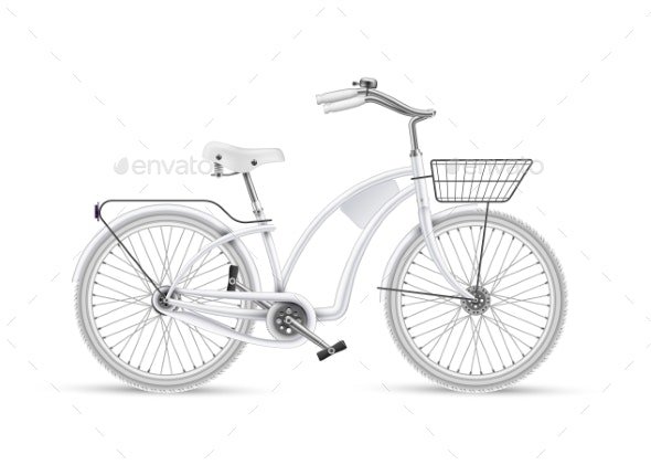 Vector White Bicycle Realistic Isolated Mockup