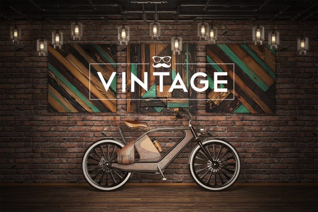 Vintage bicycle in loft style.Mockup