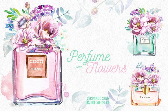 Watercolor Presentation of Perfume Bottle Design Template: