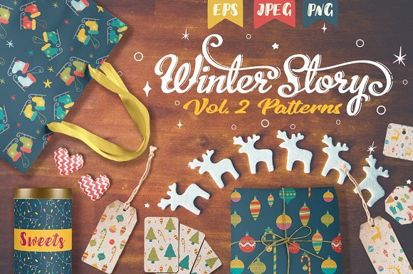 Winter Gift Wrapping Paper Collection Mockup PSD