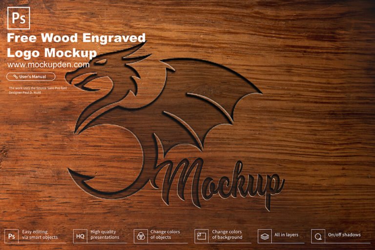 Free Wood Engraved Logo Mockup PSD Template