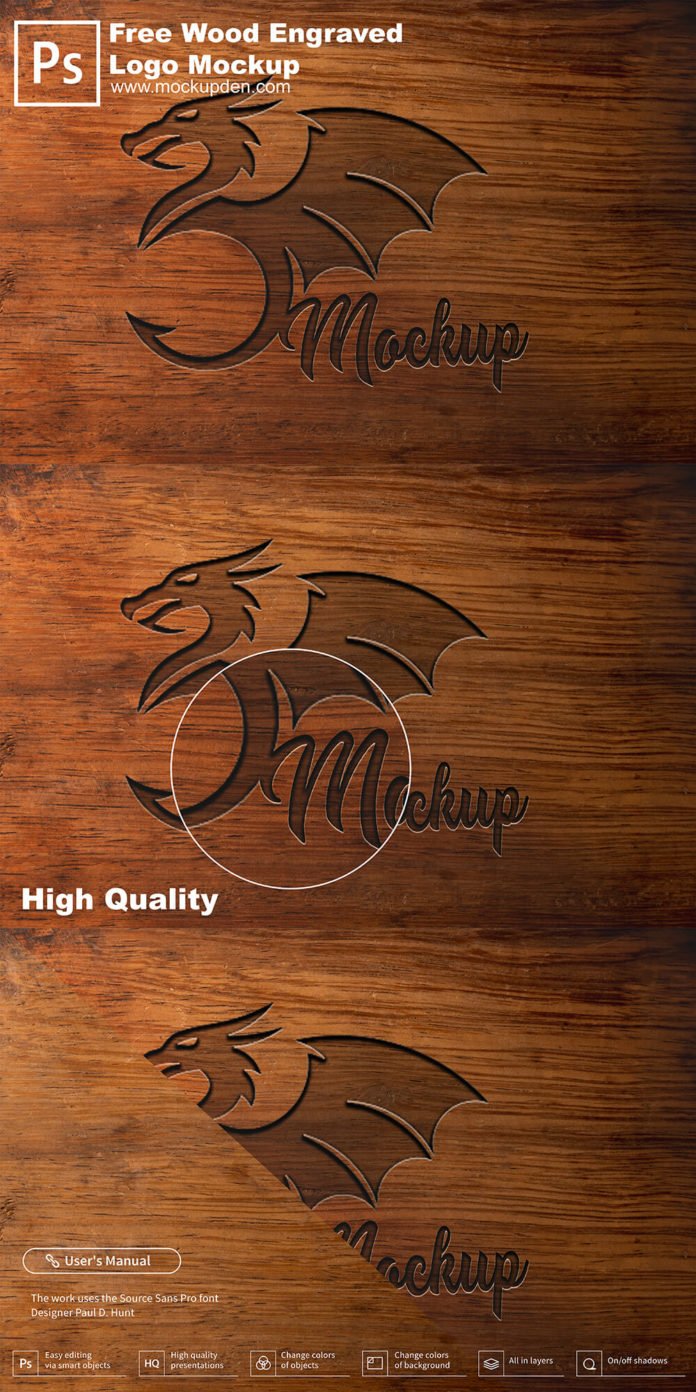 Free Wood Engraved Logo Mockup PSD Template Mockup Den