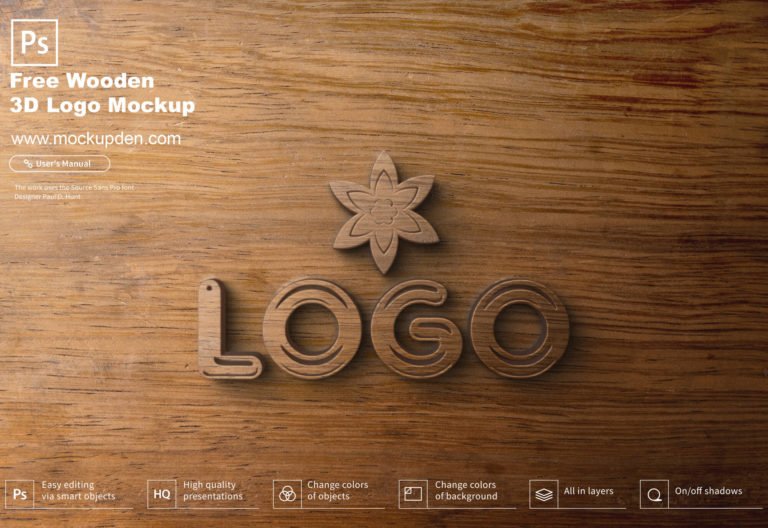 Free Wooden 3D Logo Mockup PSD Template