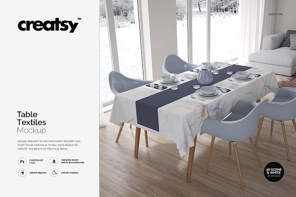 Wooden Table Dining Set Mockup Free PSD