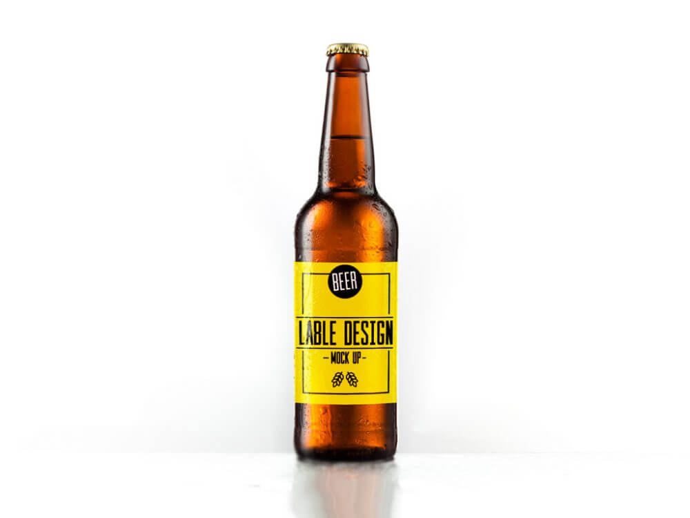 Yellow labelled beer bottle Design template: