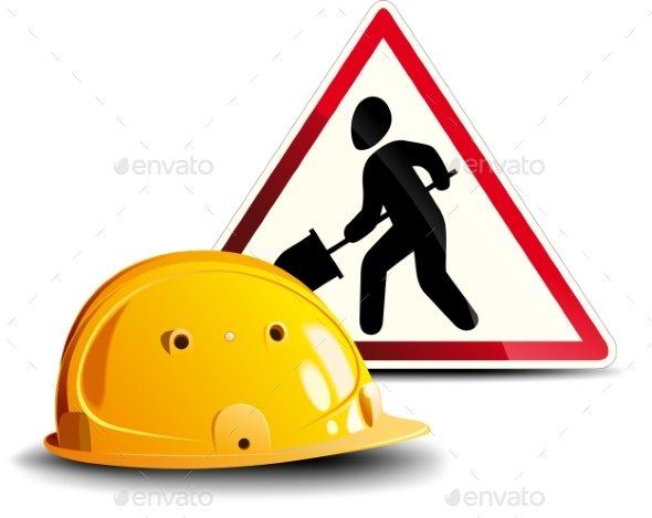 construction Sign Sticker And Hard Hat Photo