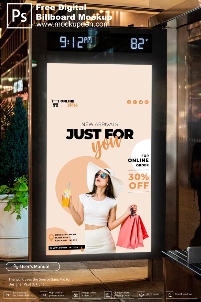 Download Free Digital Billboard Mockup PSD Template - Mockup Den