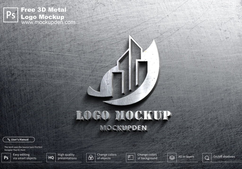 Download Free 3D Metal Logo Mockup PSD Template | Mockup Den